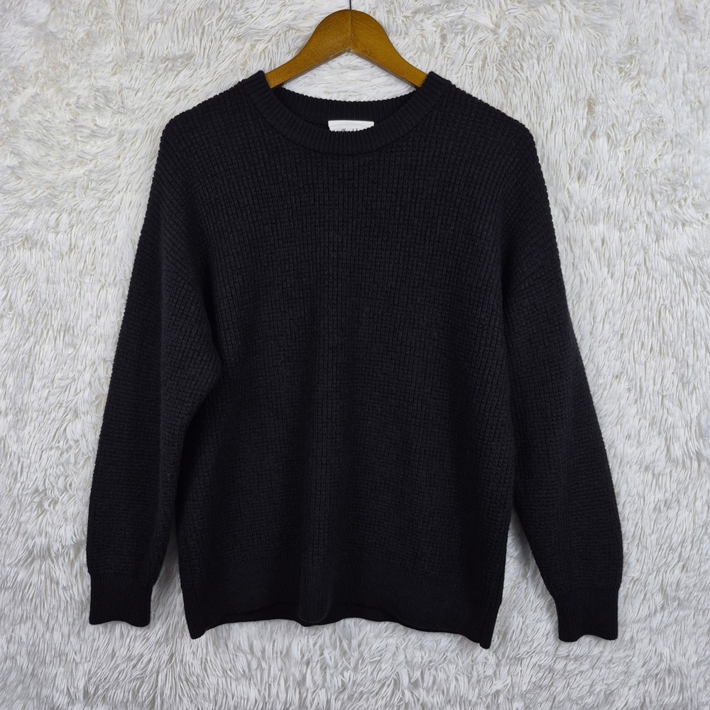 Wilfred Free Aritzia Black 100% Merino Wool Waffle Knit Crewneck Sweater Medium